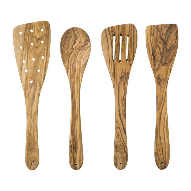 Spatel met gleuven olijfhout - bruin - 30 cm
