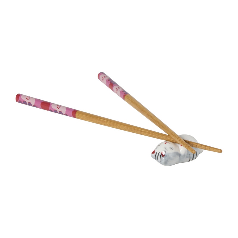 Eetstokjes set met kathouder - set van 4