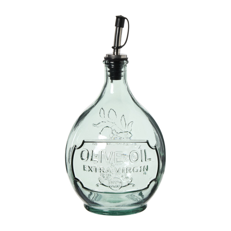 Olijfoliefles van gerecycled glas - transparant - 12.5x12.5x24 cm