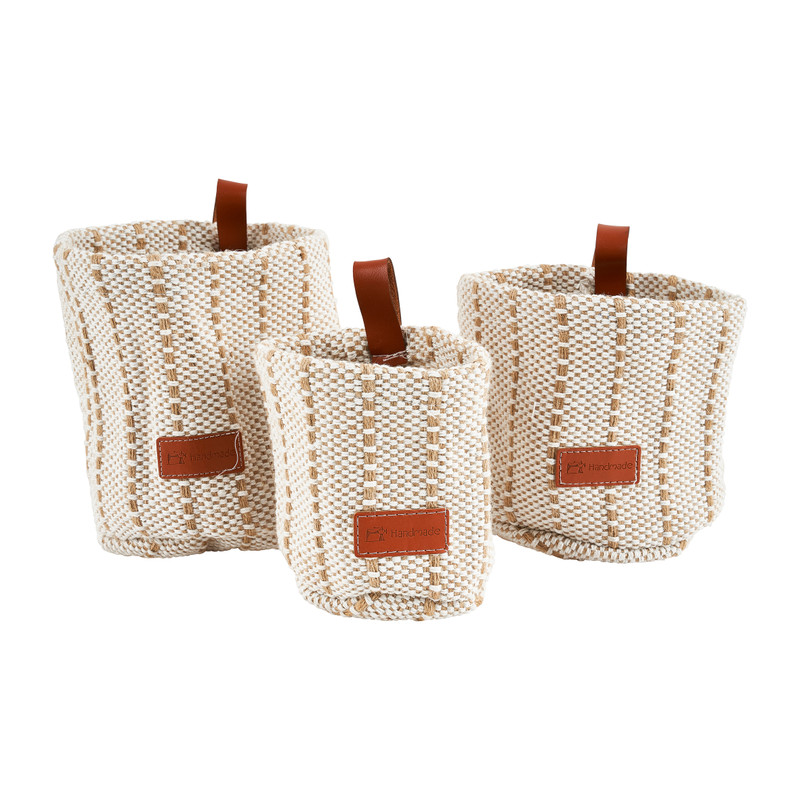 Opbergmand met lus - wit/beige - ø10x11 cm 