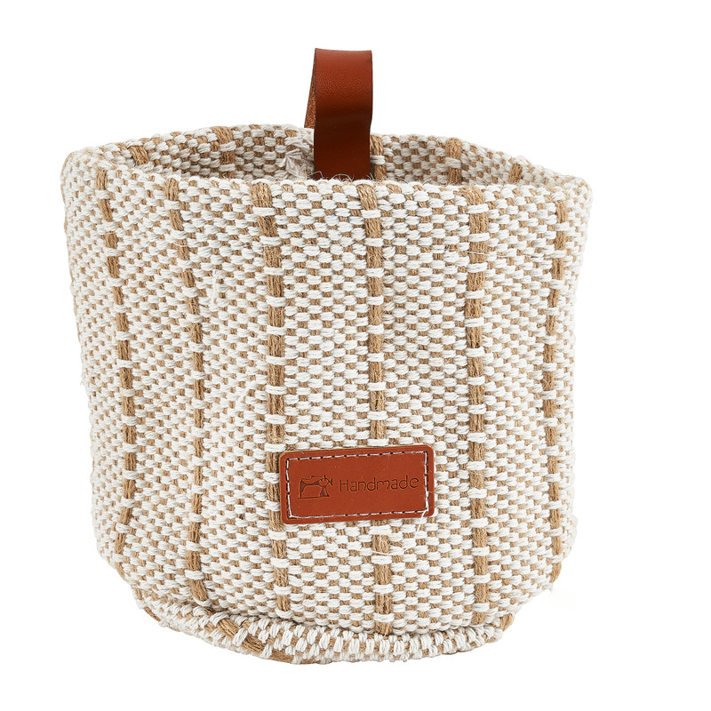 Opbergmand met lus - wit/beige - ø13x13 cm 