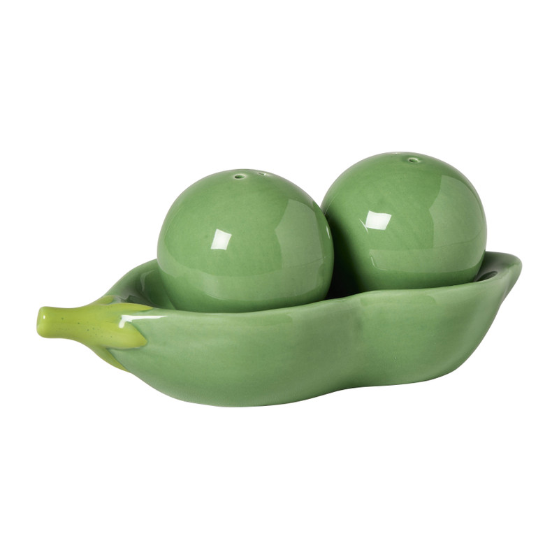 Peper- en zoutstel met houder boontjes - groen - 3.5x5.5x15.5 cm