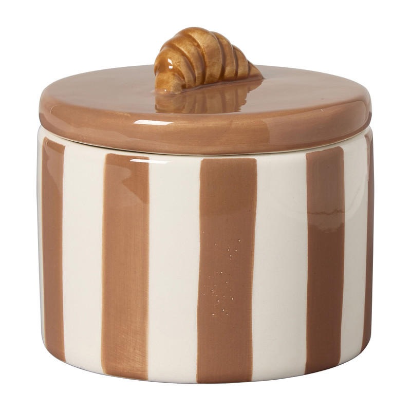 Opbergpotje croissant gestreept - bruin/beige - ø10.4x9.5 cm