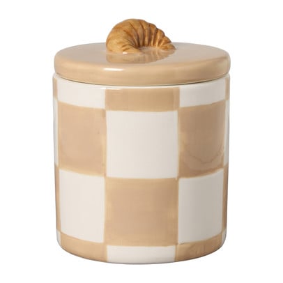 Opbergpotje croissant geblokt - bruin/beige - ø10.3x13 cm