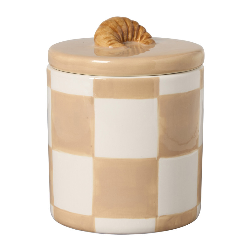 Opbergpotje croissant geblokt - bruin/beige - ø10.3x13 cm
