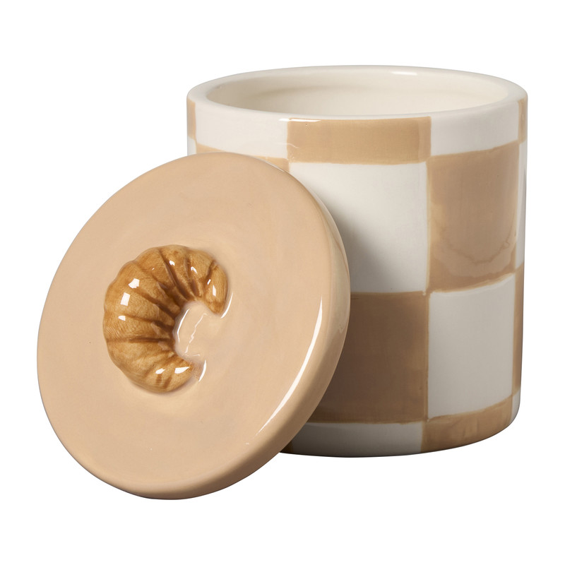 Opbergpotje croissant geblokt - bruin/beige - ø10.3x13 cm