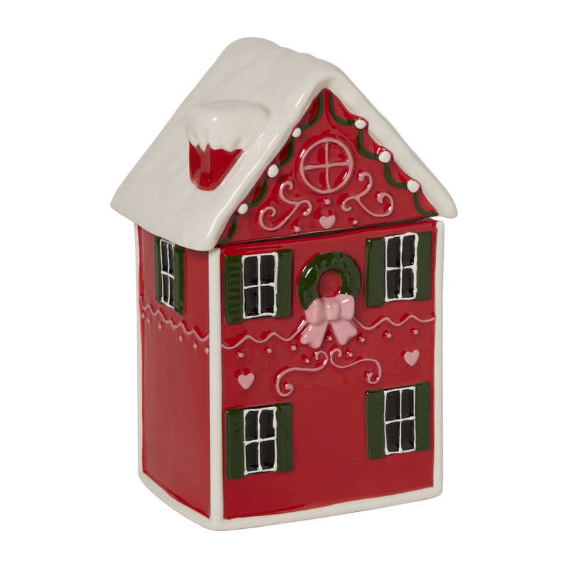 Opbergpot kersthuis - roze - 13x11x24 cm