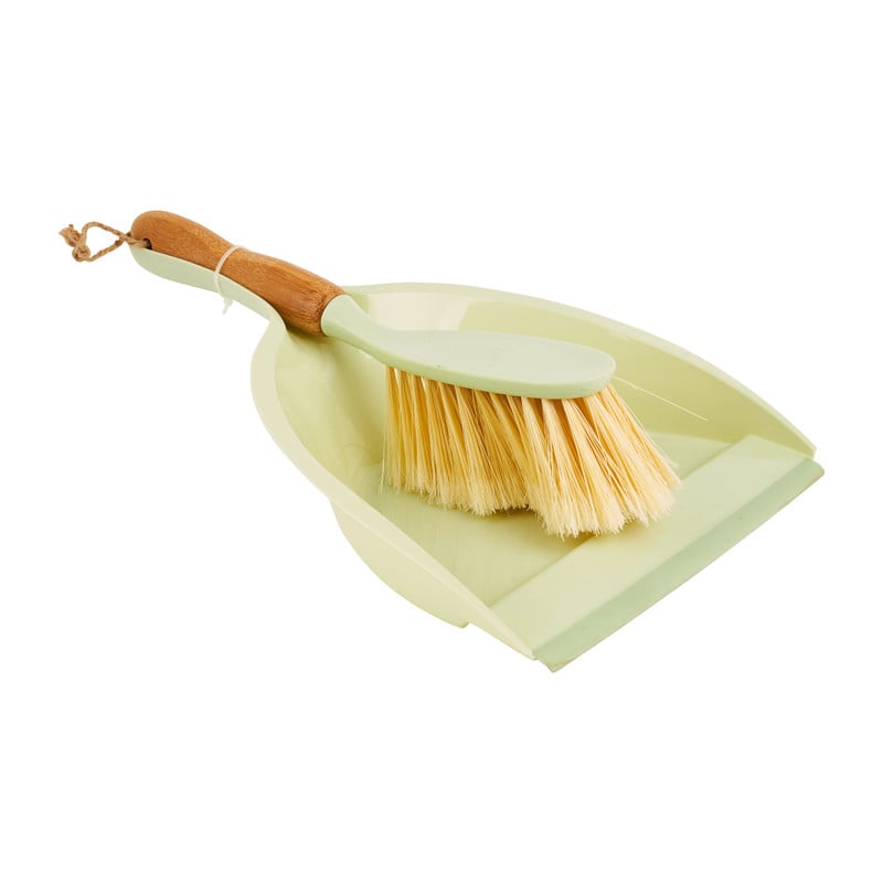 Stoffer en blik met bamboe handgreep - groen