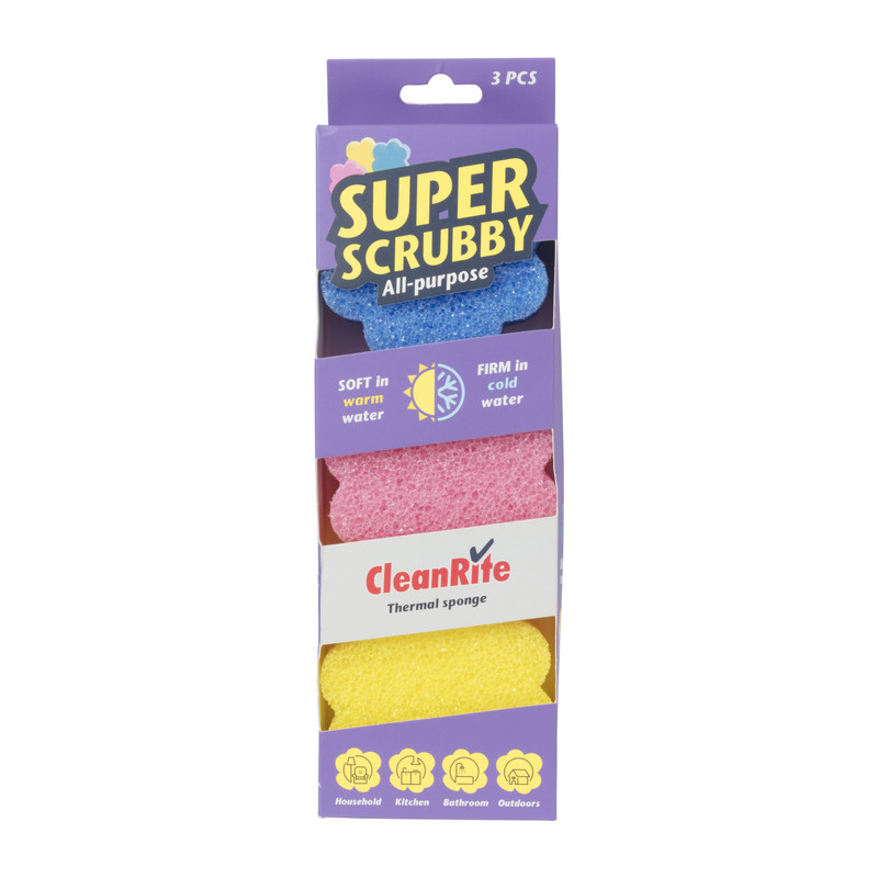 Schuursponsjes super scrubby - multikleur - set van 3