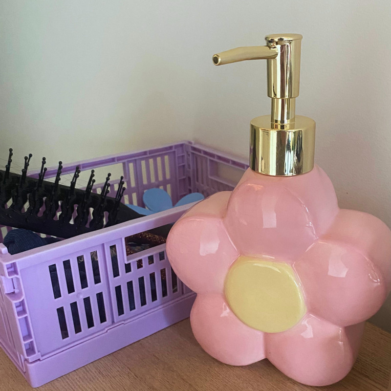 Zeeppompje bloem - roze/geel - 18.5x12.8x5.5 cm