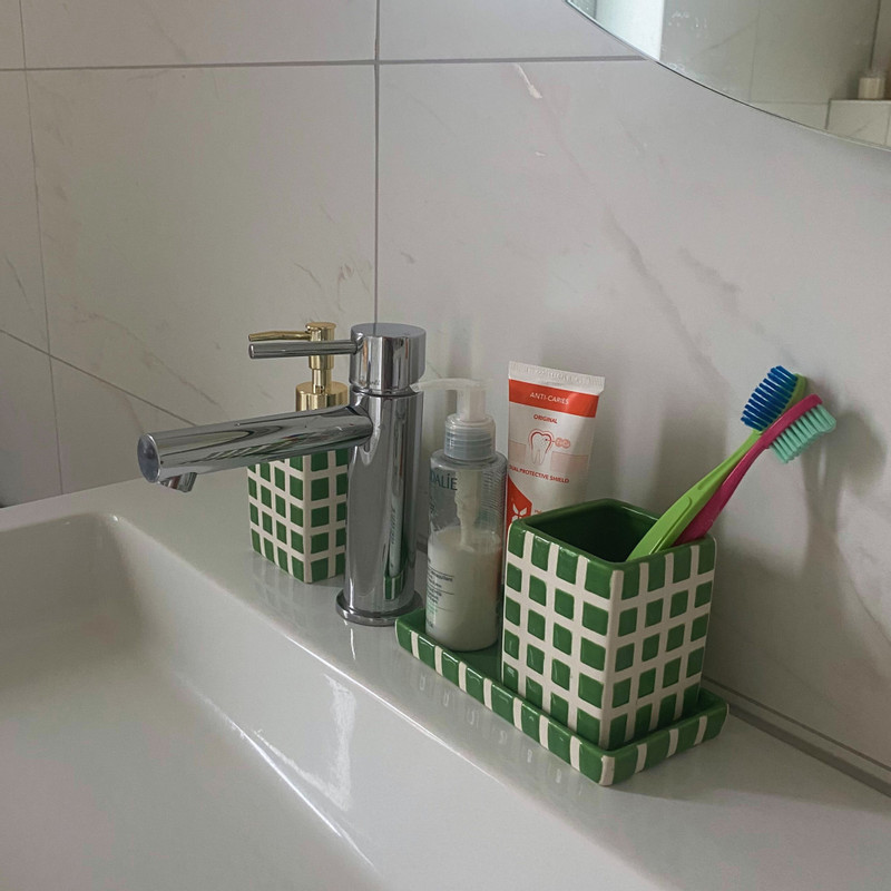 Zeepschaaltje blokjes - groen/wit - 1.3x15.8x8.3 cm