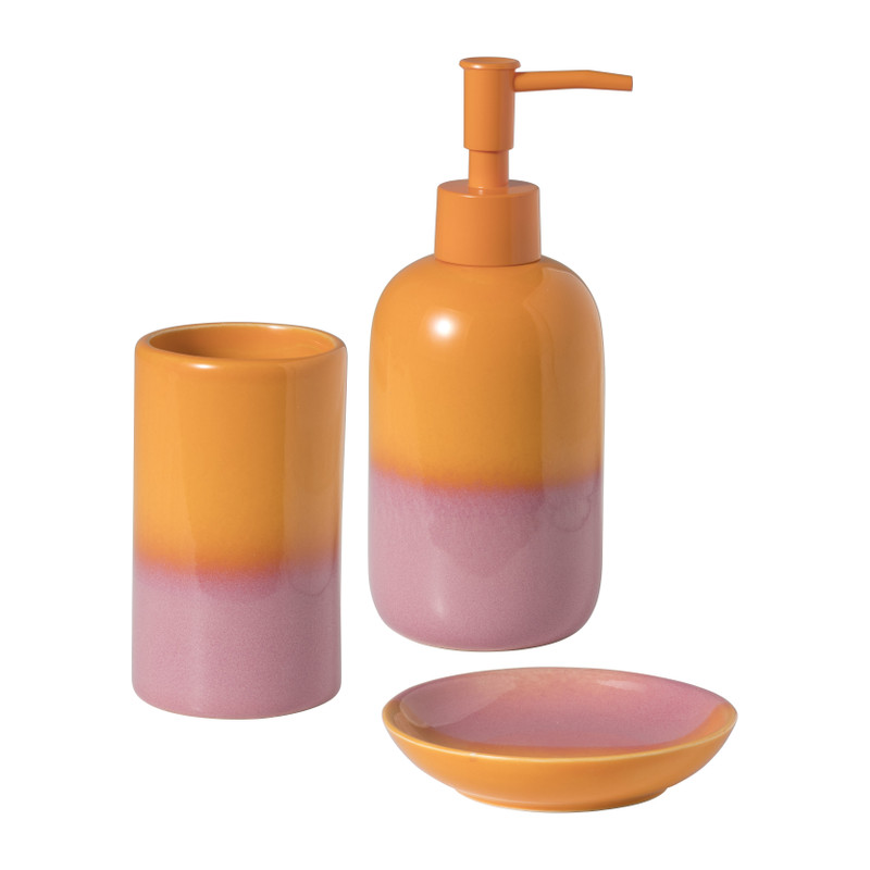Tandenborstel beker duo - oranje/roze - ø6.5x11.5 cm