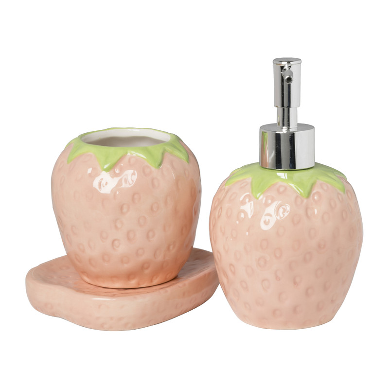 Zeepschaaltje aardbei - roze/groen - 2x11.5x9.8 cm