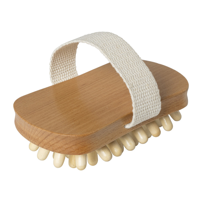 Massage borstel - rubber/hout - 13x7x4 cm