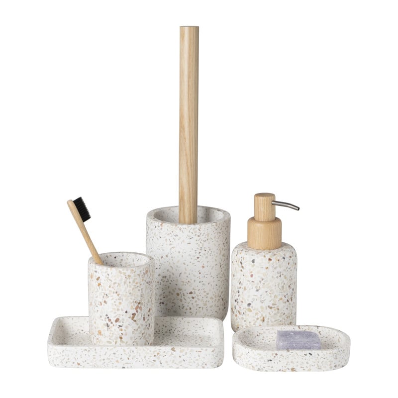 Tandenborstel beker Terrazzo - wit - ø7.3x10 cm