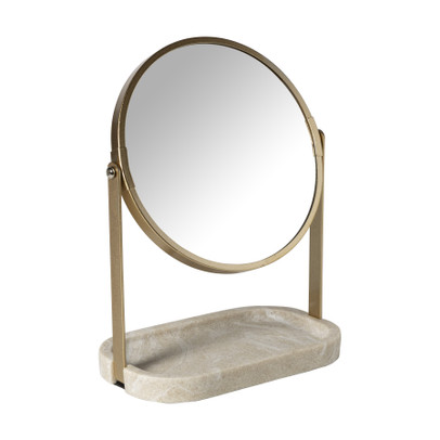 Make-up spiegel marmer Simone - beige - ø10.7x14.5 cm