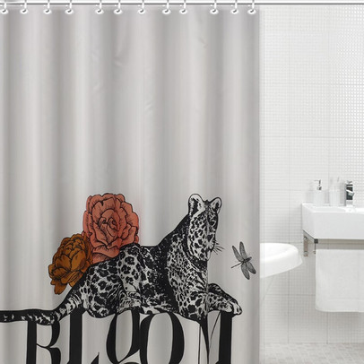 YJWANDO 4 stuks badkamer douchegordijn set zwarte panter print badkamer sets met tapijten (badmat, u-vorm en wc-deksel afdekmat) en 12 haken, stijl