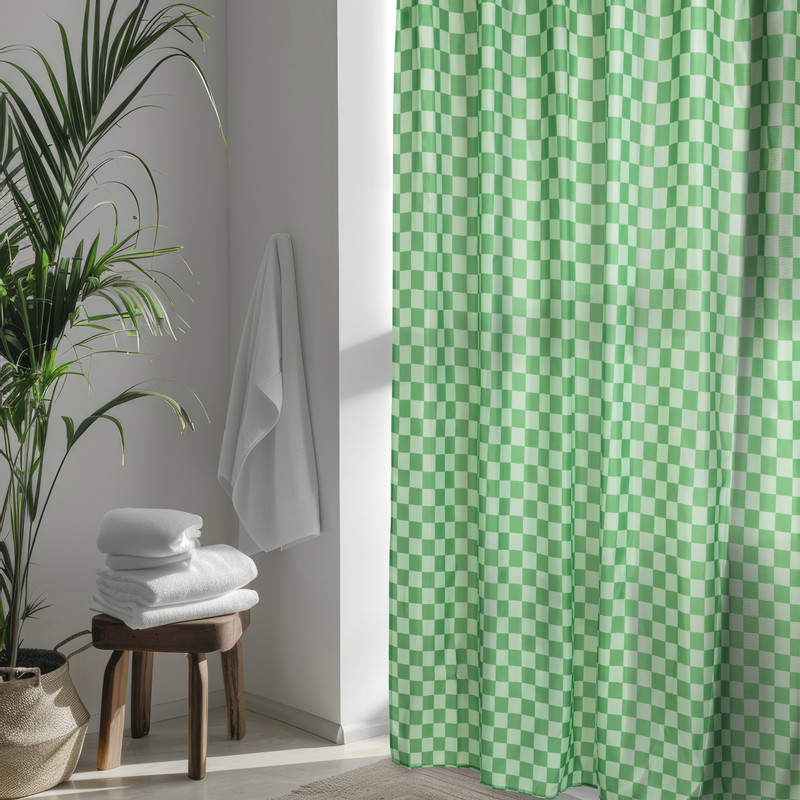 Douchegordijn geblokt - groen - 180x200 cm