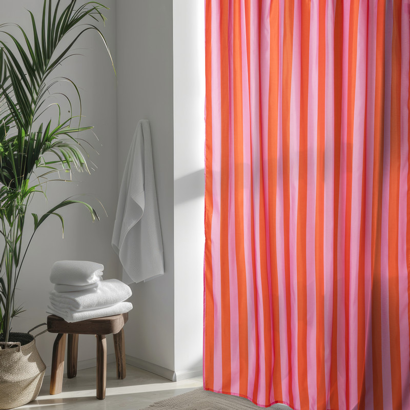 Douchegordijn gestreept - roze/oranje - 180x200 cm