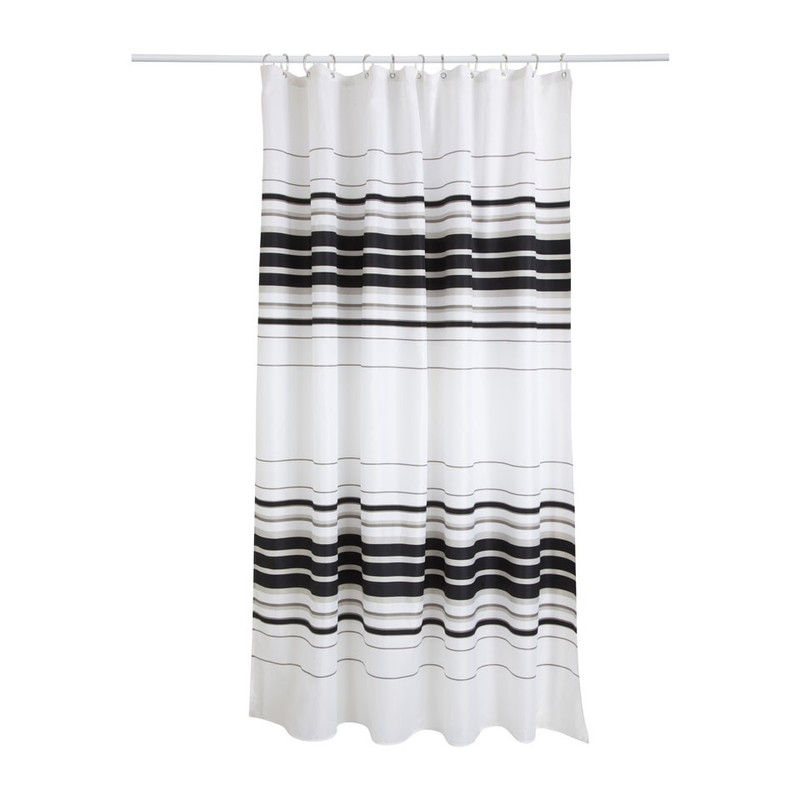Douchegordijn streep zwart-wit-grijs