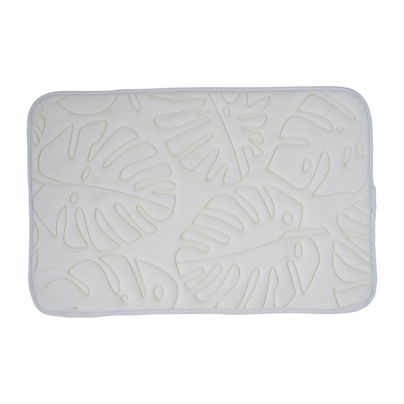 Badmat bladeren - wit - 70x45 cm