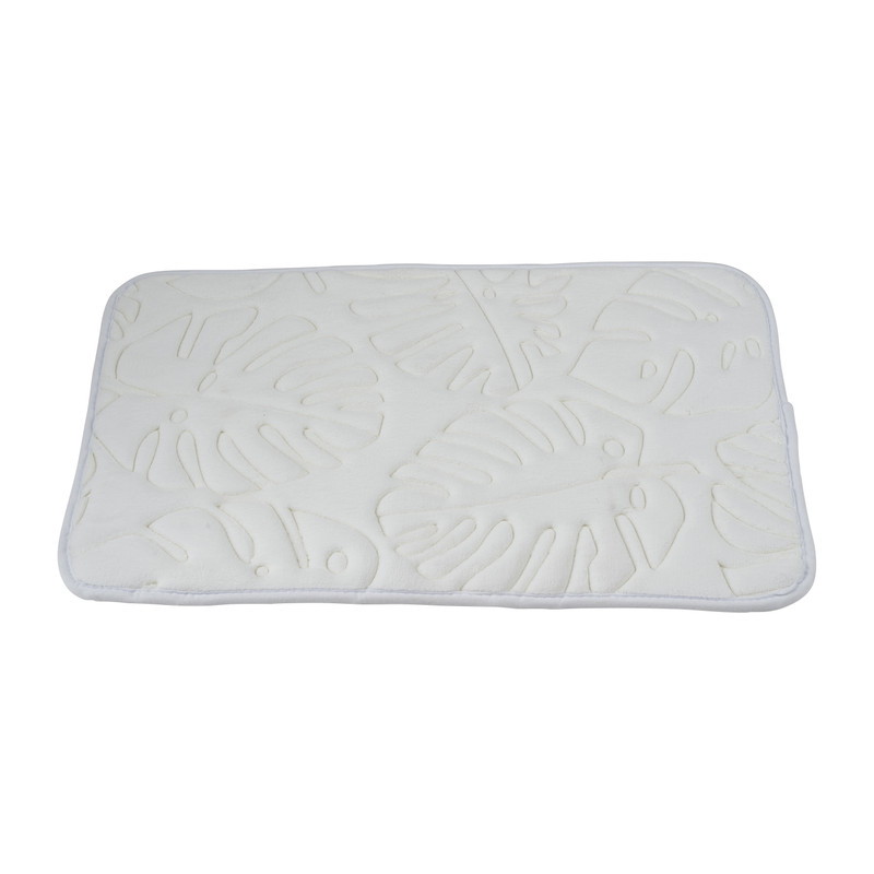 Badmat bladeren - wit - 70x45 cm