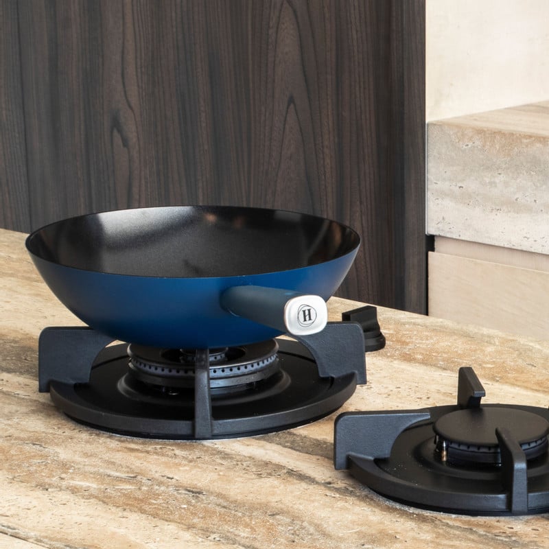 Hugo Kennis wokpan - blauw/zwart - ø28x8 cm
