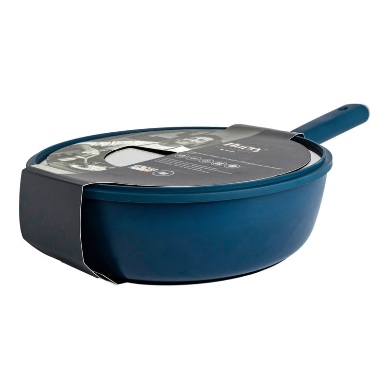 Hugo Kennis hapjespan met deksel - blauw/zwart - ø28x8 cm 