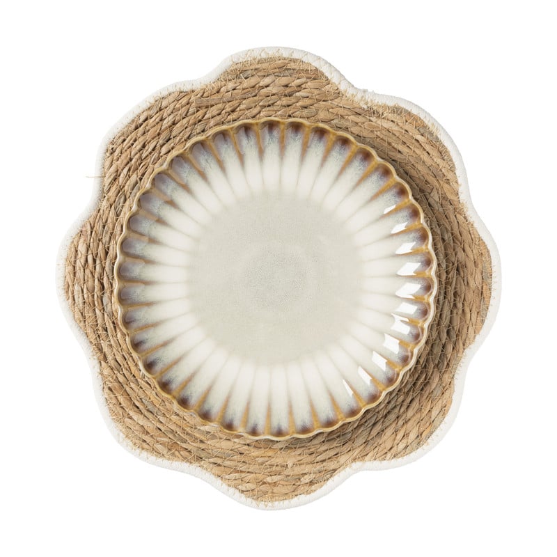 Placemat bloem wit - zeegras - ø38 cm