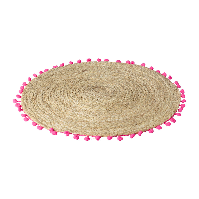 Placemat pompom - roze - ø38 cm
