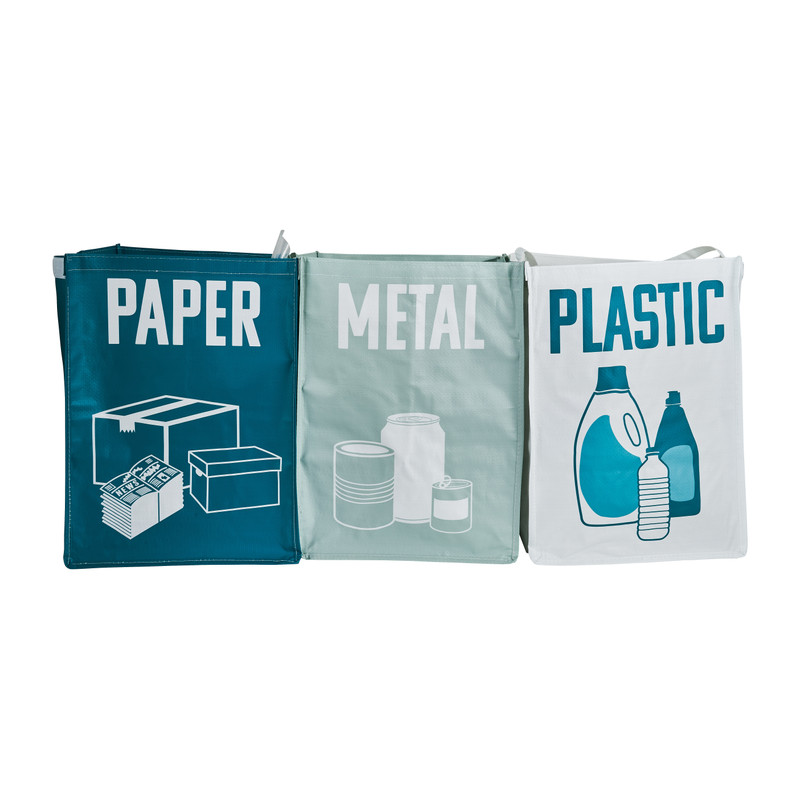 Afvaltassen - set van 3 - metaal/papier/plastic