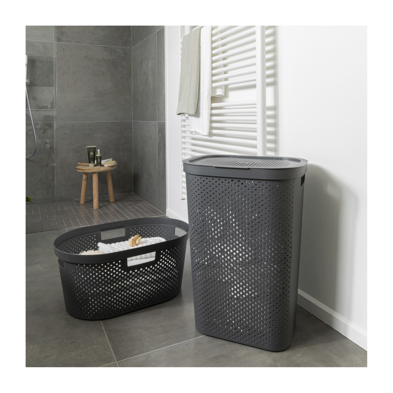 Curver wasmand met deksel Infinity Dots - antraciet - 60 liter