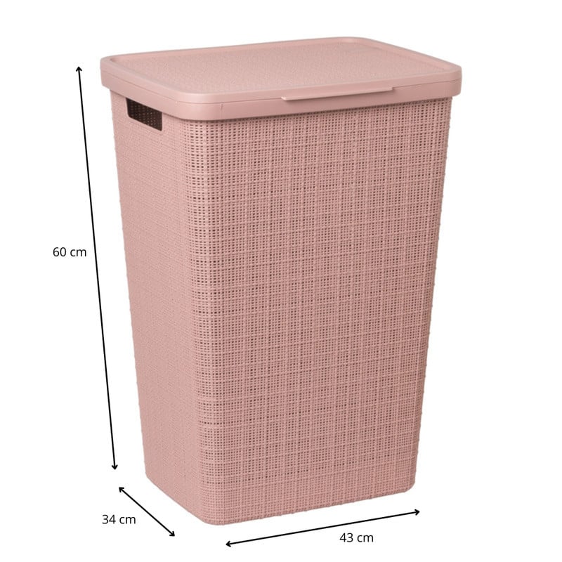 Curver jute wasmand met deksel - 58 liter - roze