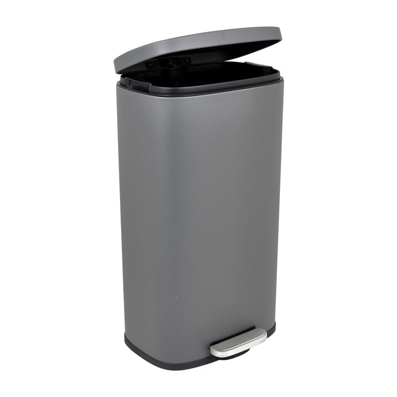 Pedaalemmer rechthoek - mat grijs - 30 liter