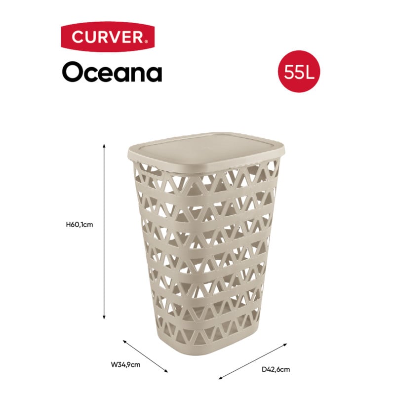 Curver wasmand soft nature met deksel - 55 liter - beige