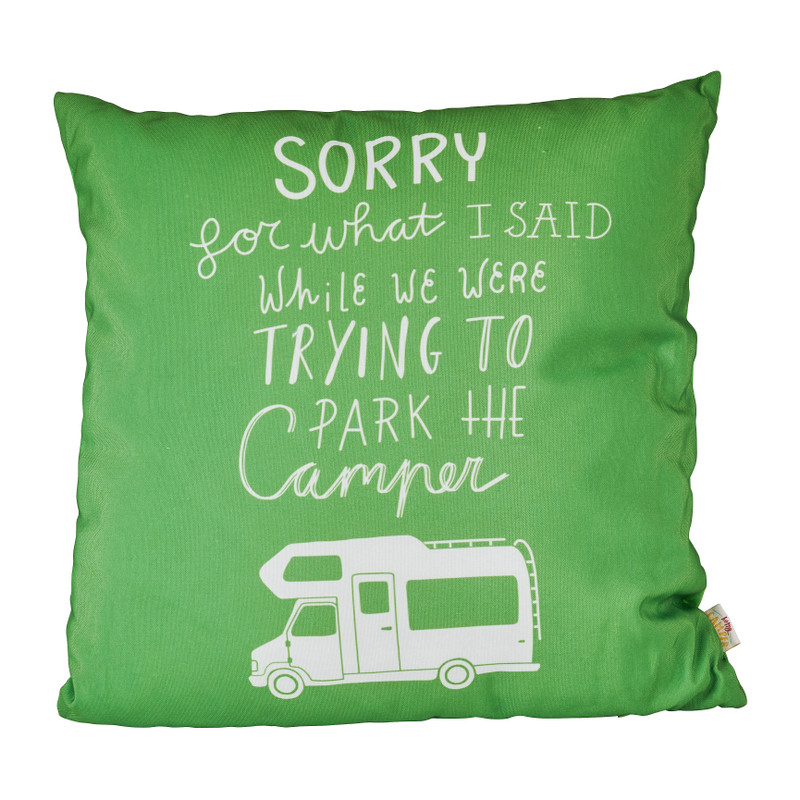 Sierkussen - camping sorry - groen - 40x40 cm