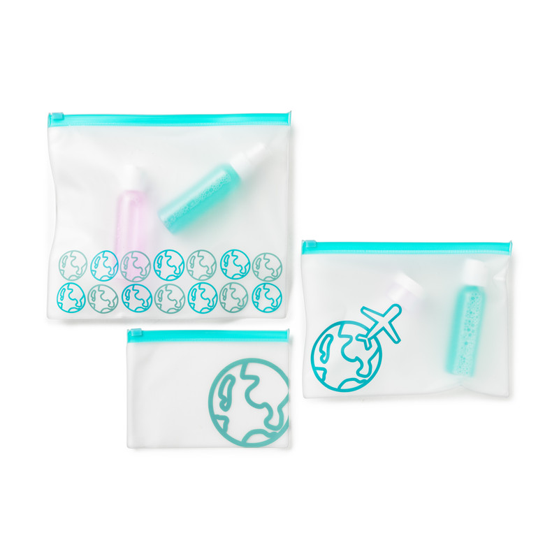 Transparante travel bags - wit/blauw - set van 3