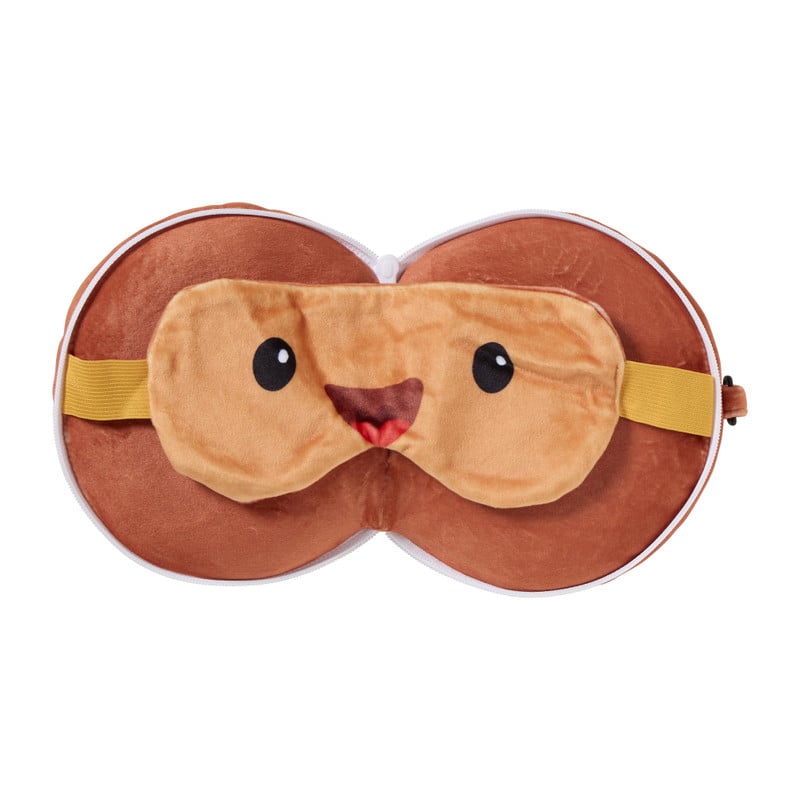 2-in-1 reiskussen hamburger met oogmasker - bruin