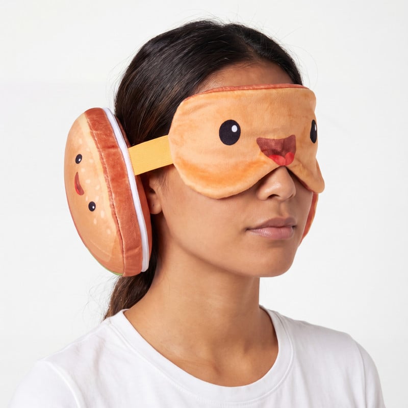 2-in-1 reiskussen hamburger met oogmasker - bruin