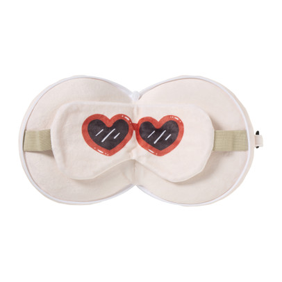 2-in-1 reiskussen  teckel met oogmasker - beige