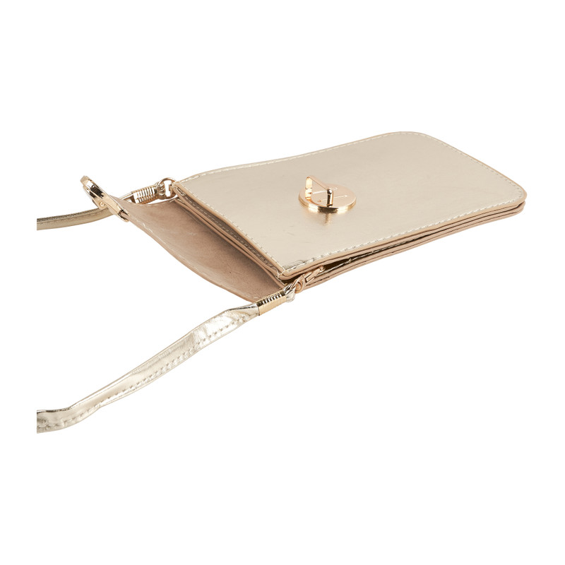 Telefoontasje met riem - goudkleurig - 17x11 cm