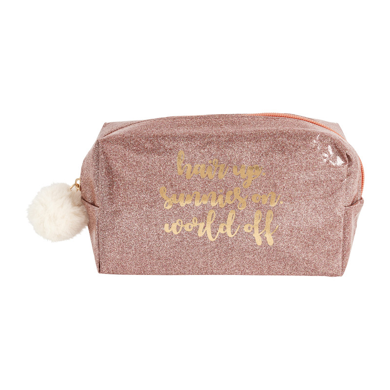 Toilettas glitter - roze - 18x10 cm