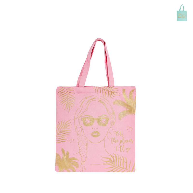 Shopper - groen/roze - 36x40 cm