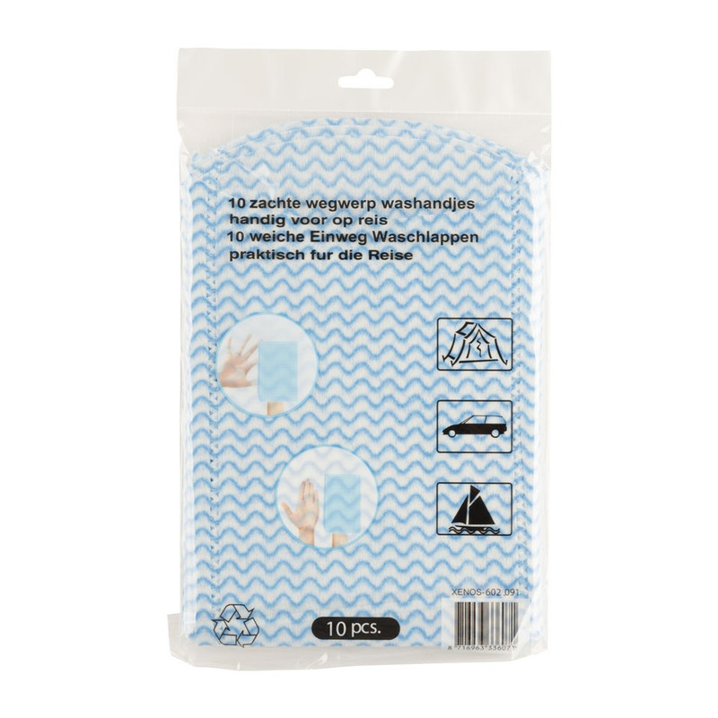 Wegwerp washandjes - blauw - 10 stuks