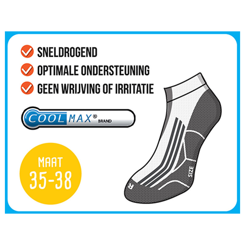 Coolmax sportsokken -  35-38 - turquoise - 3 paar