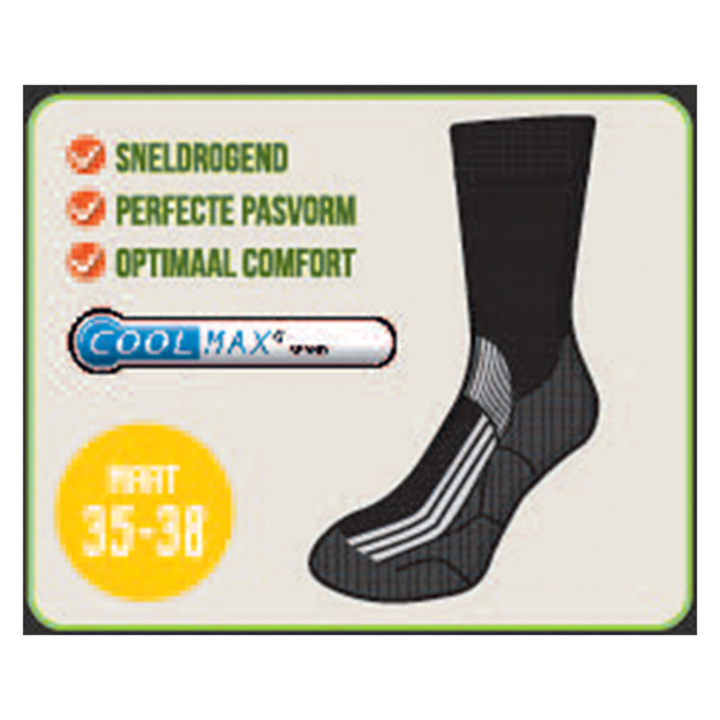 Coolmax trekkingsokken 35/38 - zwart - 2 paar