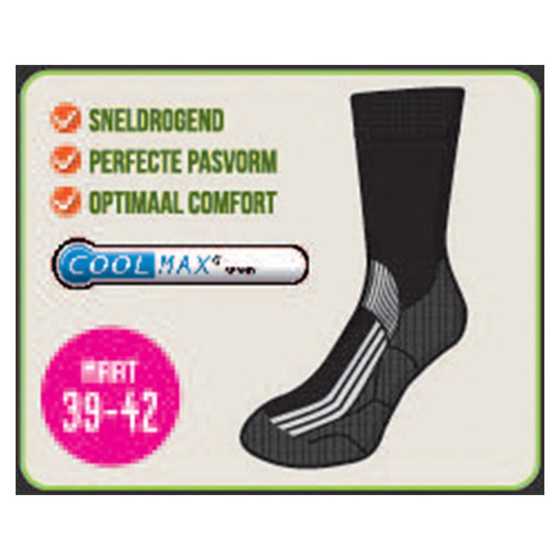 Coolmax trekkingsokken 39/42 - 2 paar - zwart