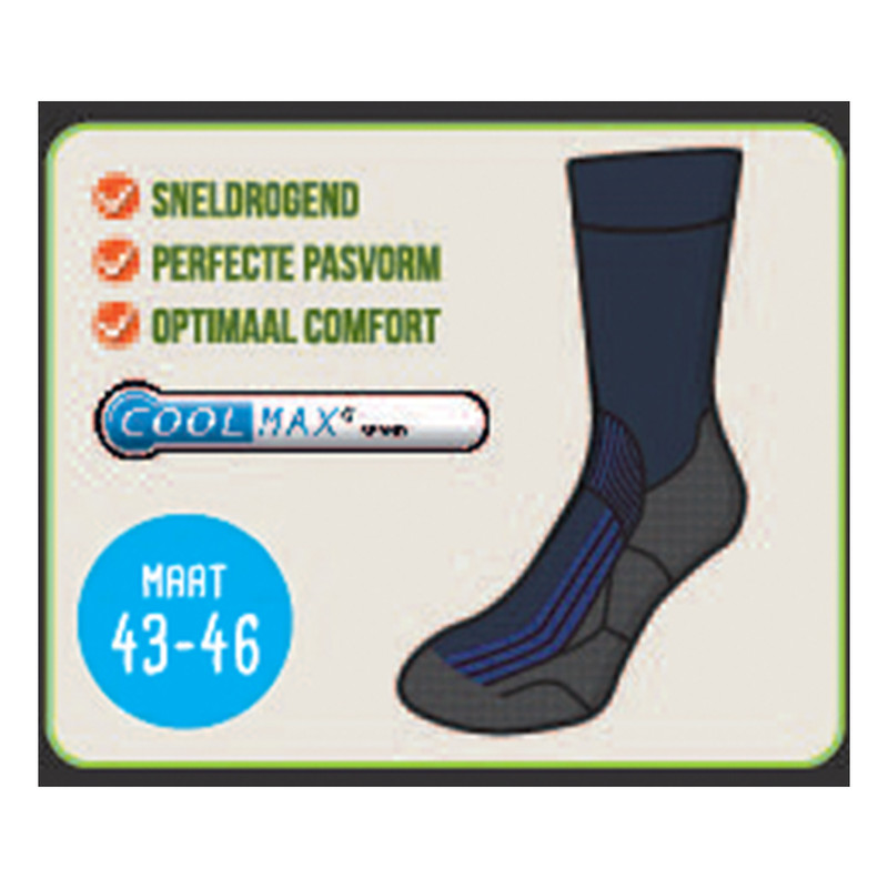Coolmax trekkingsokken 43/46 - 2 paar - zwart