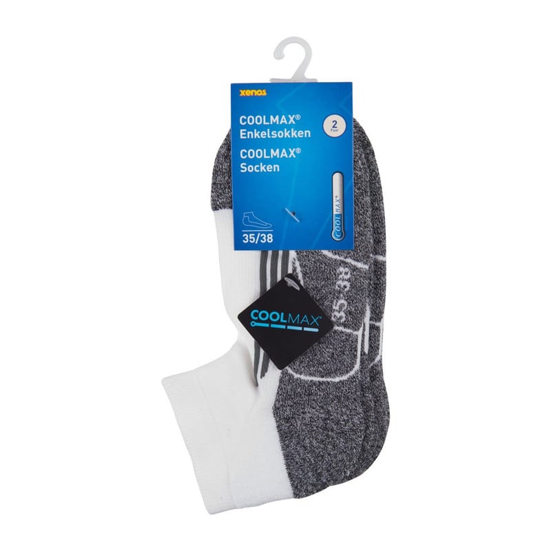 Coolmax enkelsokken - 35/38 - wit/grijs - 2 paar