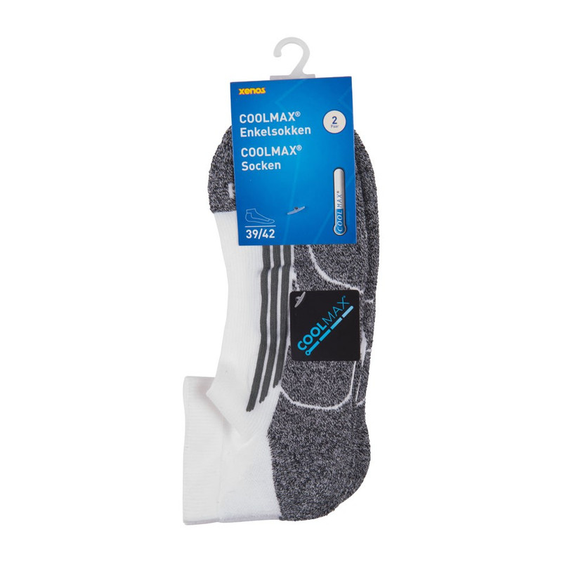Coolmax enkelsokken - 39/42 - wit/grijs - 2 paar